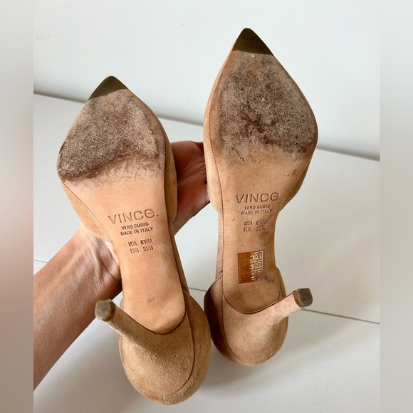 Vince Celeste Suede D’Orsay Pointed Toe Cream Neutral Beige 3.5” Pump Size 8.5 8 - Picture 5 of 8